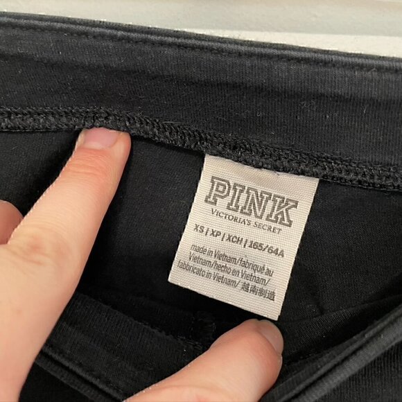 PINK VS VICTORIA'S SECRET Black White Double Side Stripe Tape Spellout Leggings - Picture 4 of 11